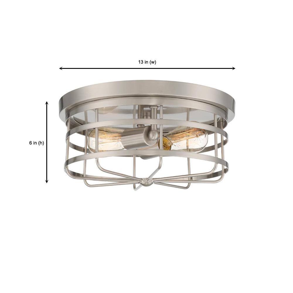 Tanner Transitional Industrial 2-Light Flush Mount in Satin Platinum