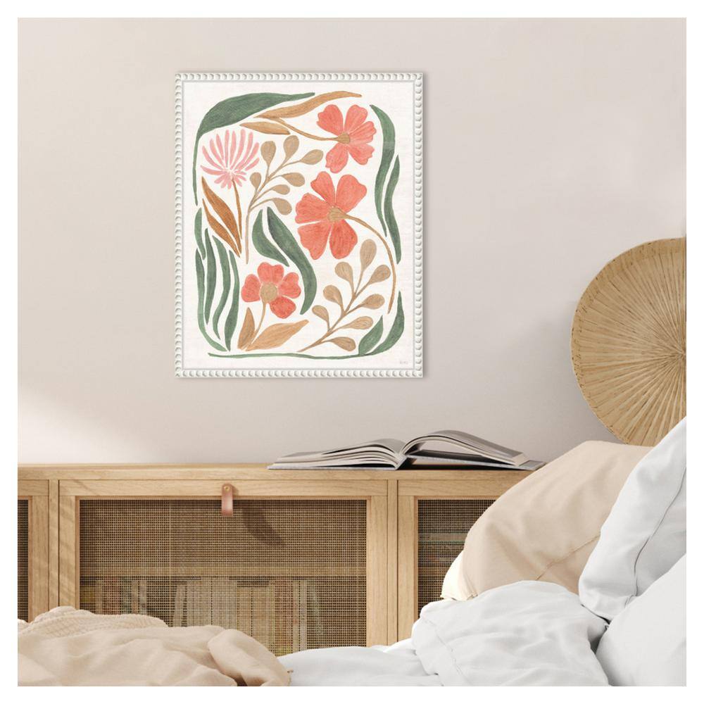Floral Abstract Canvas Wall Art with White Frame, 16 x 20-in