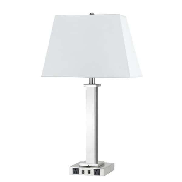 HomeRoots 28 in. Nickel Metal Usb Table Lamp with White Novelty Shade
