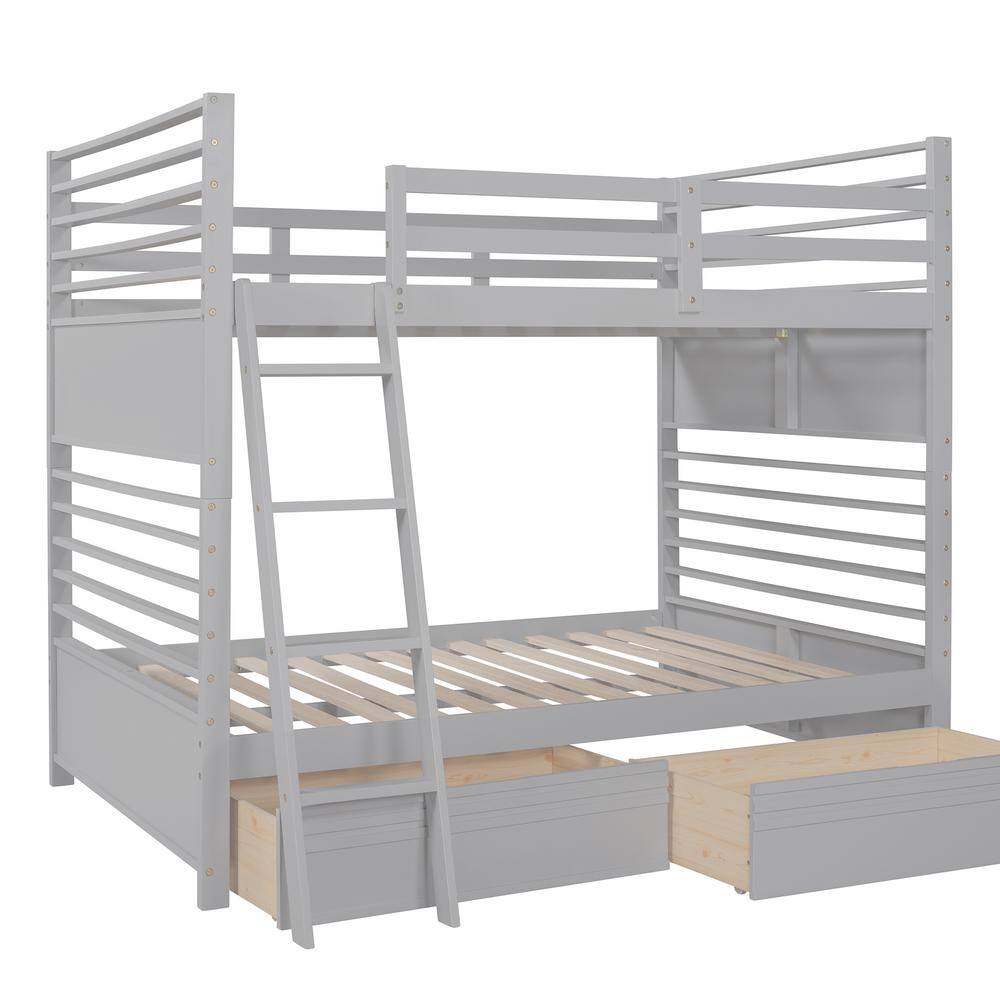 URTR Gray Full Over Full Wood Bunk Bed with 2-Drawers, Detachable Bunk ...