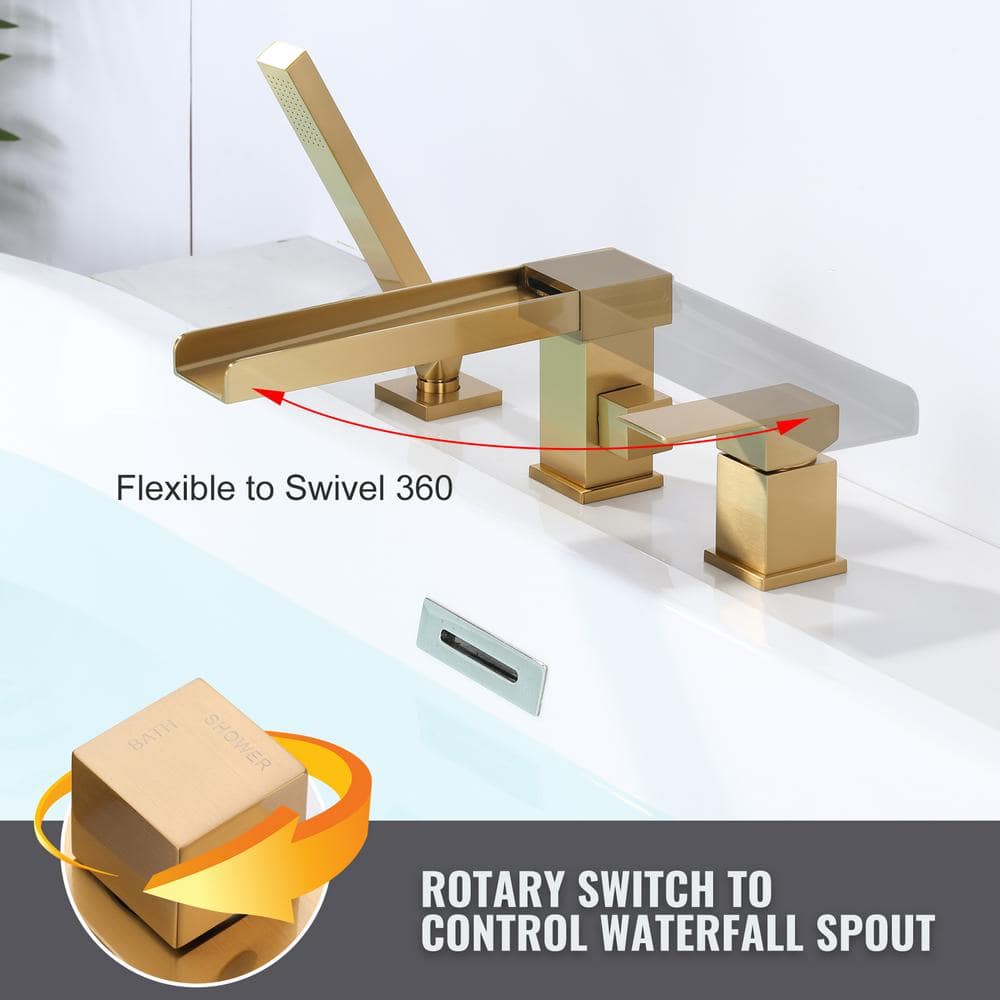 Gold Modern Roman Tub Faucet Set with Hand Shower