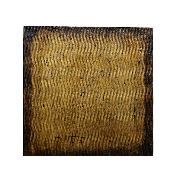 Benjara Modern Style Gold and Brown Large Wood Wall Art Decor with Patterned Carving