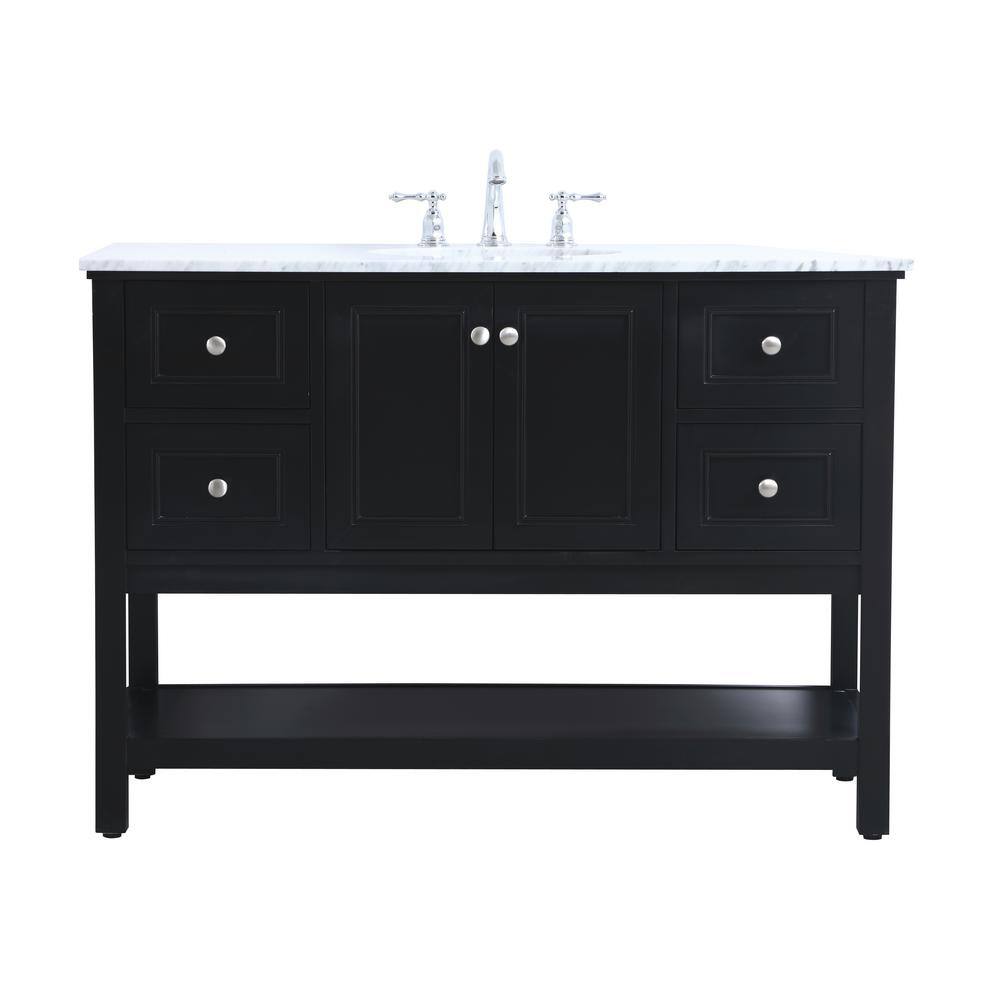 Black 48" Single Marble Top Freestanding Bathroom Vanity