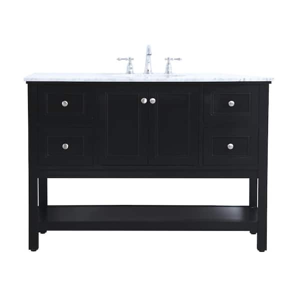 Unbranded Timeless Home 48 in. W x 22 in. D x 33.75 in. H Single Bathroom Vanity in Black with White Marble and White Basin