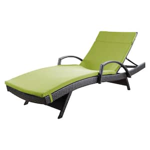 Salem Multi-Brown 2-Piece Faux Rattan Outdoor Chaise Lounge with Green Cushion