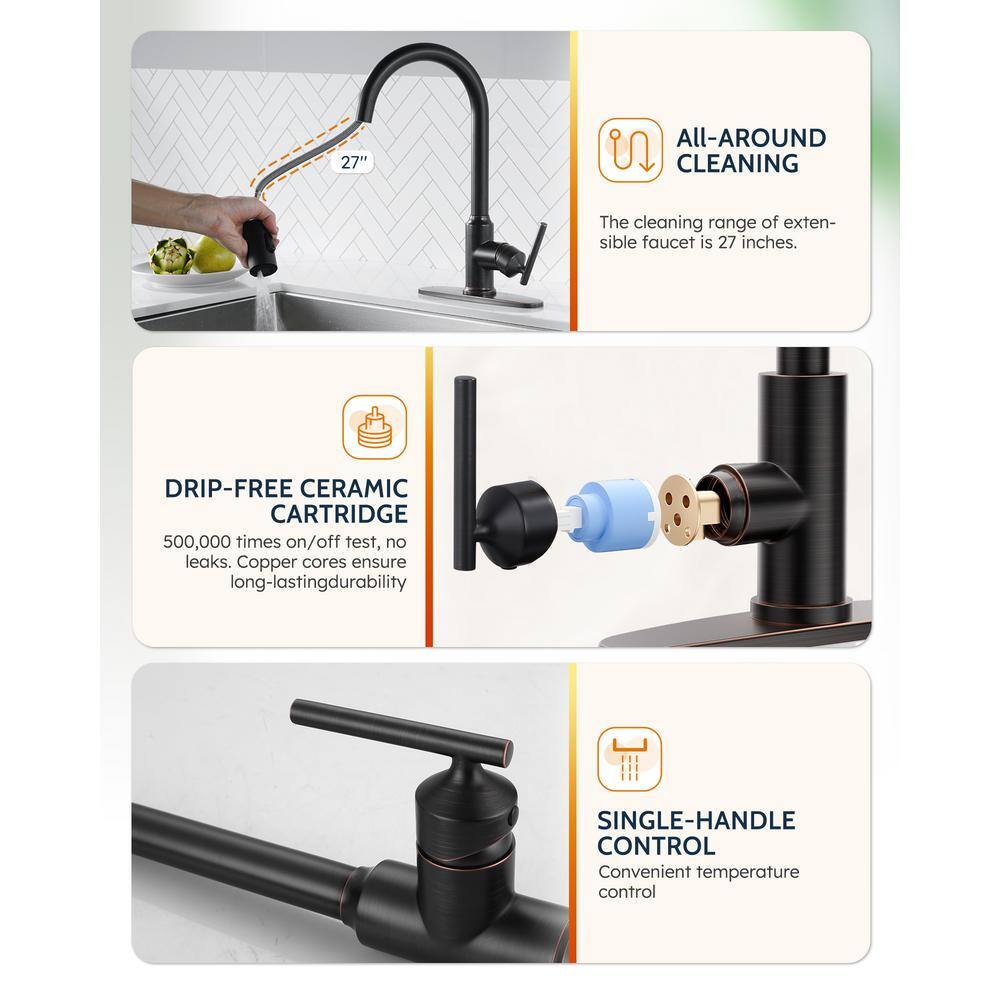 Oil Rubbed Bronze Pull Down Kitchen Faucet with Pull-out Spray