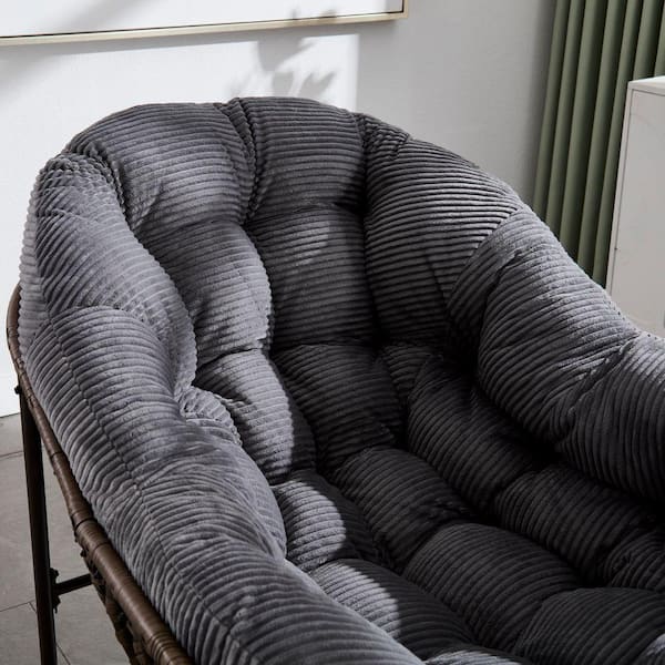 Wicker Outdoor Rocking Chair with Gray Cushion, Rattan Papasan