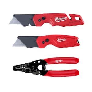 FASTBACK Folding Utility Knife and Compact Folding Utility Knife with 10-24 AWG Compact Wire Stripper/Cutter (3-Piece)