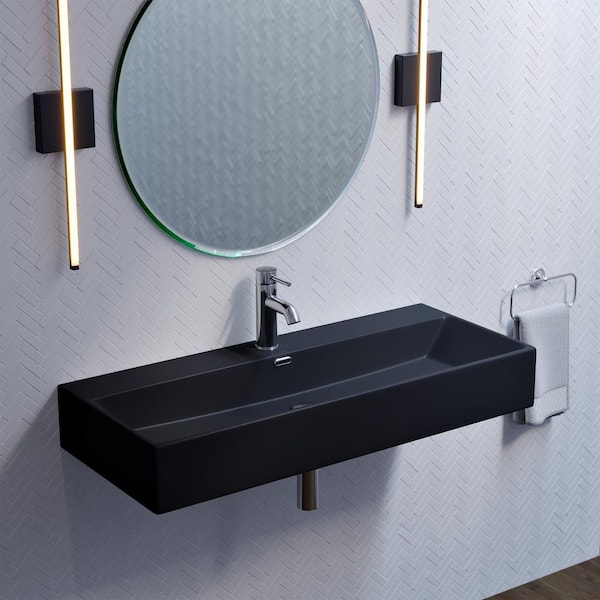 Swiss Madison Claire 39.56 in. Rectangle Wall Mount Bathroom Sink in Matte Black