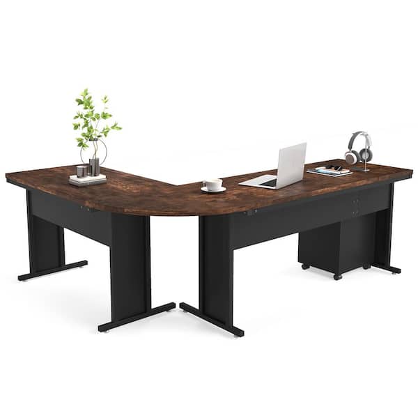 BYBLIGHT Lanita 83 in. L-Shaped Brown Engineered Wood 3-Drawer