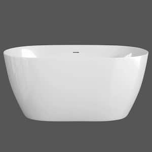 Zey 51 in. x 27.5 in. Acrylic Free Standing Bath Tub Flatbottom Freestanding Soaking Bathtub with Pop-Up Drain in White