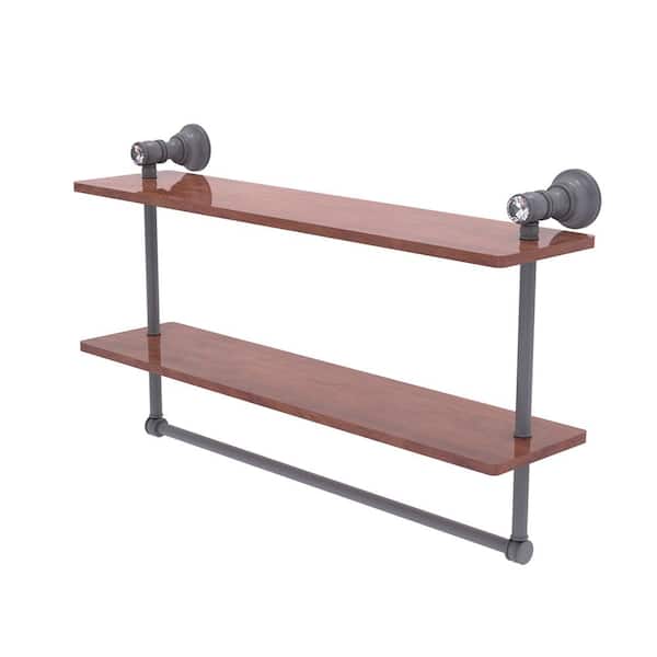 Allied Brass Carolina Crystal 22 in. Double Wood Vanity Shelf with  Integrated Towel Bar in Matte Gray CC-2-22-TB-IRW-GYM The Home Depot