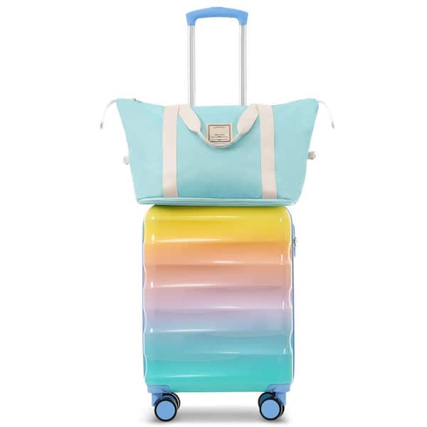 Blue and Orange 2-Piece ABS and PC Hardshell Spinner Luggage Set with Expandable Travel Duffel Bag