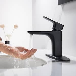 Single-Handle Single Hole Bathroom Faucet with Deckplate Included in Matte Black