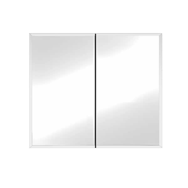 35 in. W x 25 in. H Small Rectangular Silver Recessed/Surface Mount  Tri-View Medicine Cabinet with Mirror QY-MD7673760 - The Home Depot