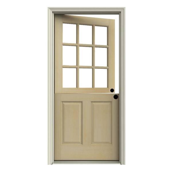 JELD-WEN 30 in. x 80 in. 9 Lite Unfinished Wood Prehung Left-Hand Inswing Dutch Entry Door with AuraLast Jamb and Brickmold