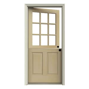 36 in. x 80 in. 9 Lite Unfinished Wood Prehung Left-Hand Inswing Dutch Back Door w/Primed AuraLast Jamb and Brickmold
