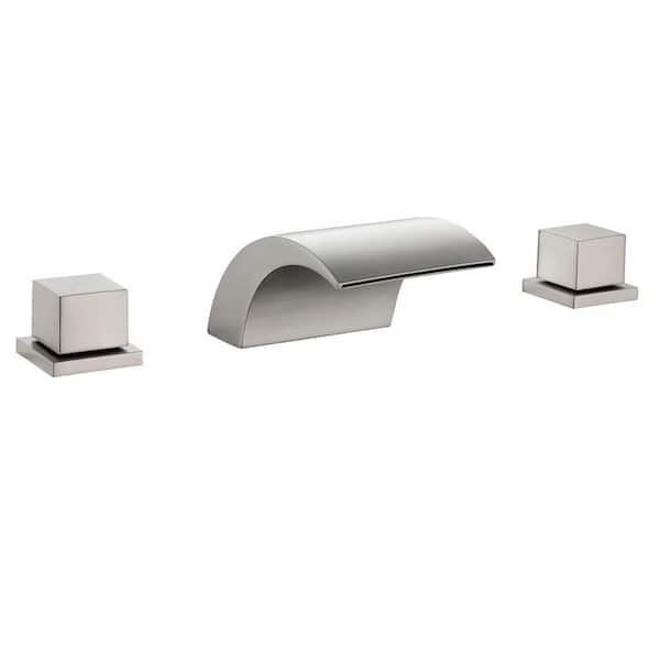 Modern 2-Handle Deck-Mount Roman Tub Faucet in Brushed Nickel