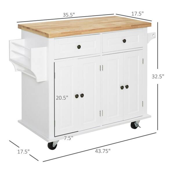 CESICIA White Wood Base with Wood Top Rolling Kitchen Island (17.5-in x 43.7-in x 32.5-in)