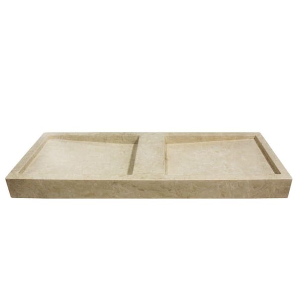 Imperial Drop-In Travertine 47x16x4 0-Hole Invisible Double Basin Kitchen Sink in Beige
