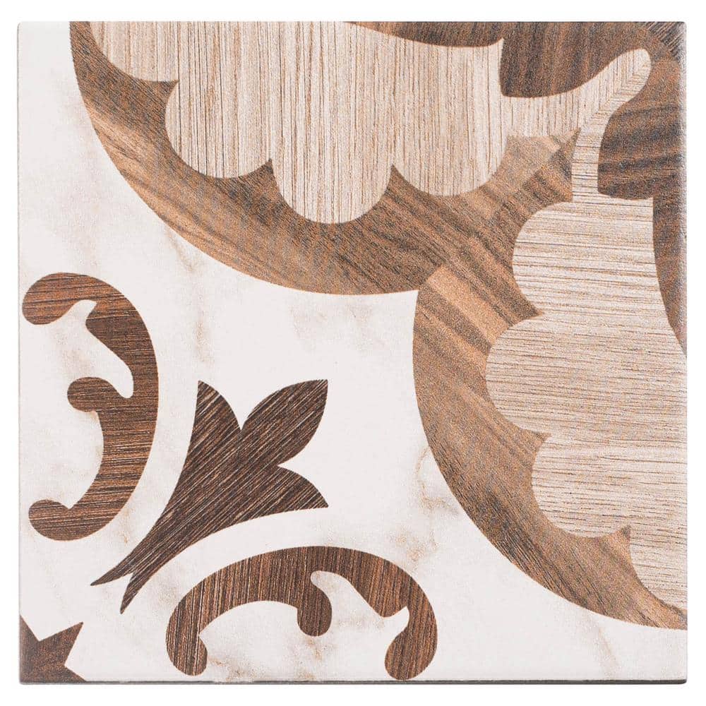 Istanelle Clarice Brown 8 in. Encaustic Patterned Matte Porcelain Wall and 