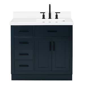 Hepburn 37 in. W x 22 in. D x 36 in. H Bath Vanity in Midnight Blue with Pure Quartz Vanity Top with White Basin