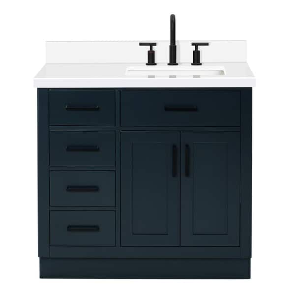 Hepburn 36 in. W x 22 in. D x 36 in. H Single Freestanding in Midnight Blue Bath Vanity with Pure White Quartz Top