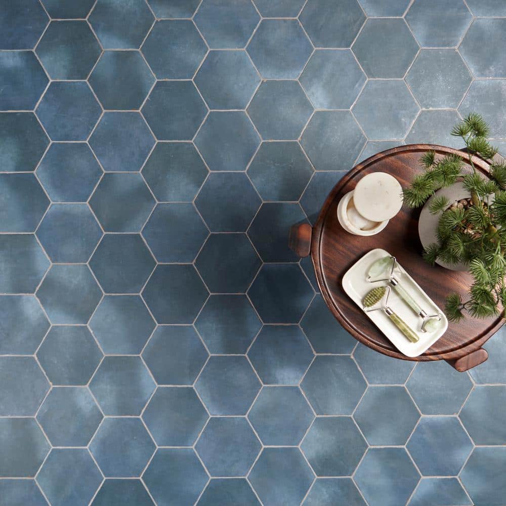 Denim Blue Hexagon Matte Porcelain Floor and Wall Tile
