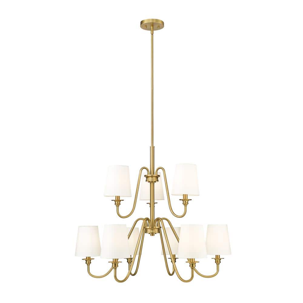 Gianna 9-Light Modern Gold Chandelier with White Fabric Shades