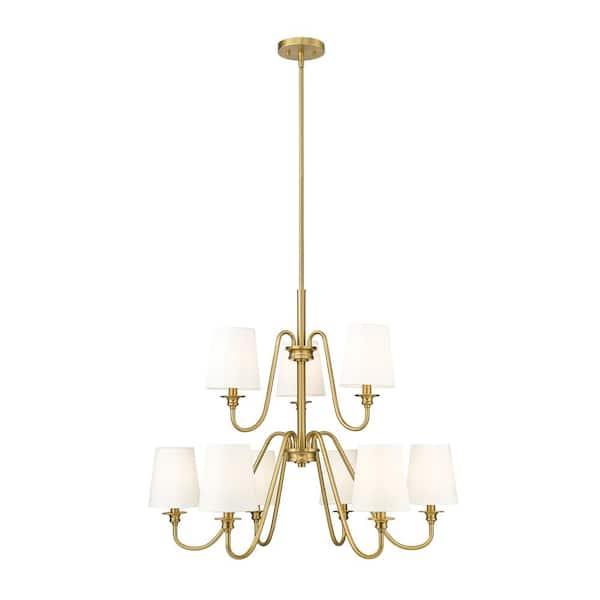 Unbranded Gianna 9-Light Modern Gold Chandelier with White Fabric Shades