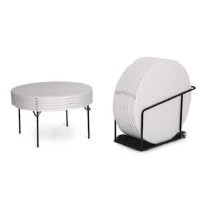 60 in. White Plastic Stackable Folding Banquet Table with Wheels (Set of 15)