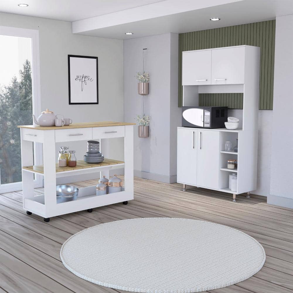 Nadina 4-Door 2-Drawer 2-piece Kitchen Set, Kitchen Island and Kitchen Pantry White and Light Oak price history on PriceWatchPro