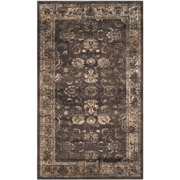 Vintage 3 ft. x 5 ft. Soft Anthracite Distressed Border Area Rug