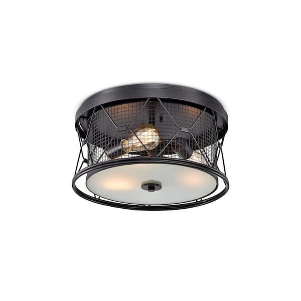 Warehouse of Tiffany Sheela 8 in. 3-Light Indoor Matte Black Finish Flush Mount Lamp with Light Kit