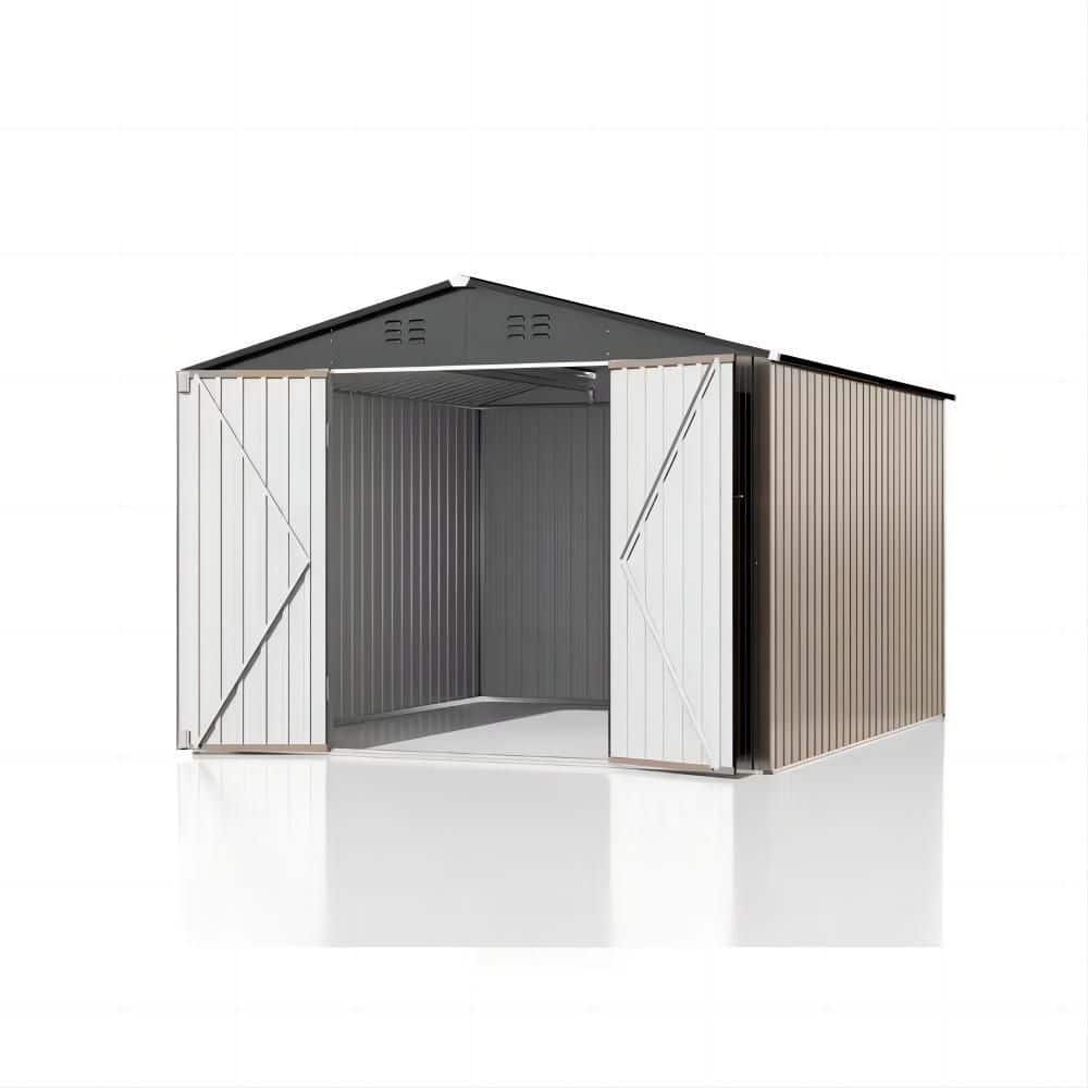 10 ft W x 10 ft D Metal Outdoor Storage Shed with Sturdy Frame and Secure Lockable Doors, Brown(100 sq. ft. ) price history on PriceWatchPro
