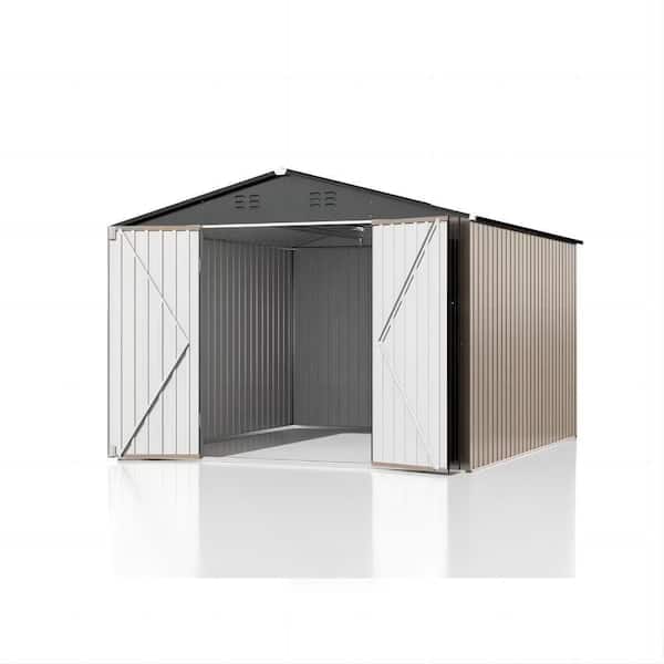 10 ft W x 10 ft D Metal Outdoor Storage Shed with Sturdy Frame and Secure Lockable Doors, Brown(100 sq. ft. )