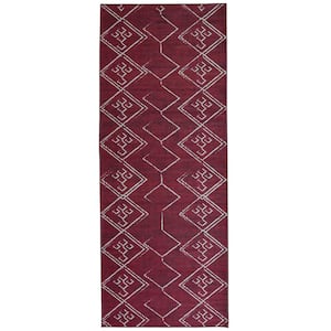 Aspen Burgundy Creme 2 ft. 8 in.. X 8 ft. Machine Washable Tribal Moroccan Bohemian Polyester Non-Slip Backing Area Rug