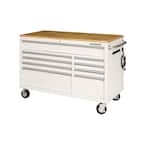 52 in. W x 25 in. D Standard Duty 9-Drawer Mobile Workbench Tool Chest with Solid Wood Top in Gloss White