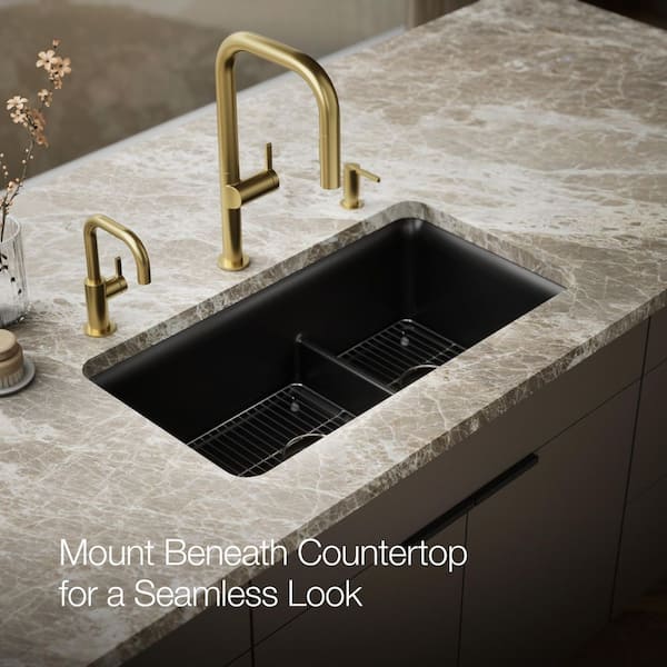 KOHLER Cairn Matte Black Granite Composite 33 .5 in. Double Bowl