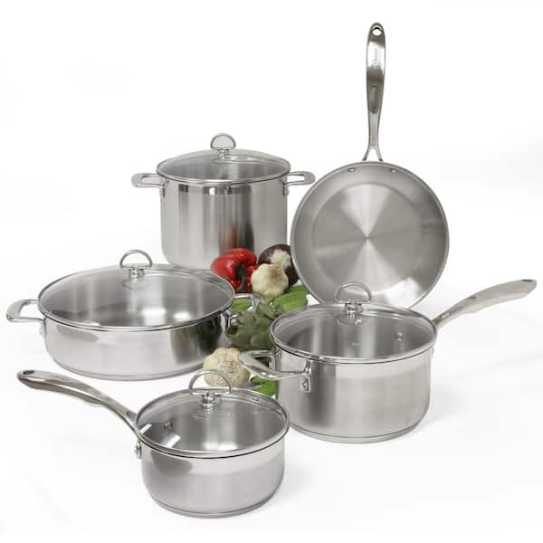 https://images.thdstatic.com/productImages/63fef3e8-257f-405a-b096-8091c4164348/svn/brushed-stainless-steel-chantal-pot-pan-sets-slin-9-4f_600.jpg