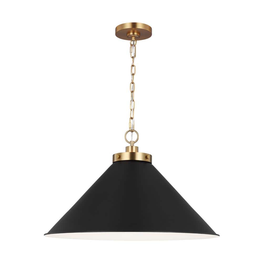 Burnished Brass and Black Cone Pendant Light