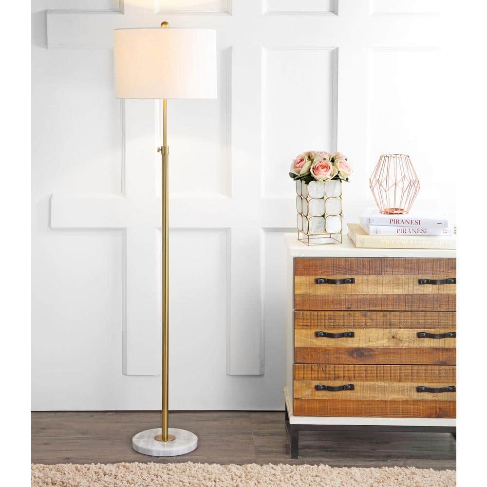 Jonathan Y 65" Adjustable Brass Gold and White Arc Floor Lamp