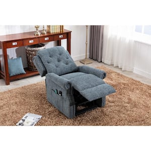 Blue Chenille Knit Fabric Power-lift Recliner with 8-Point Massage and Remote Control