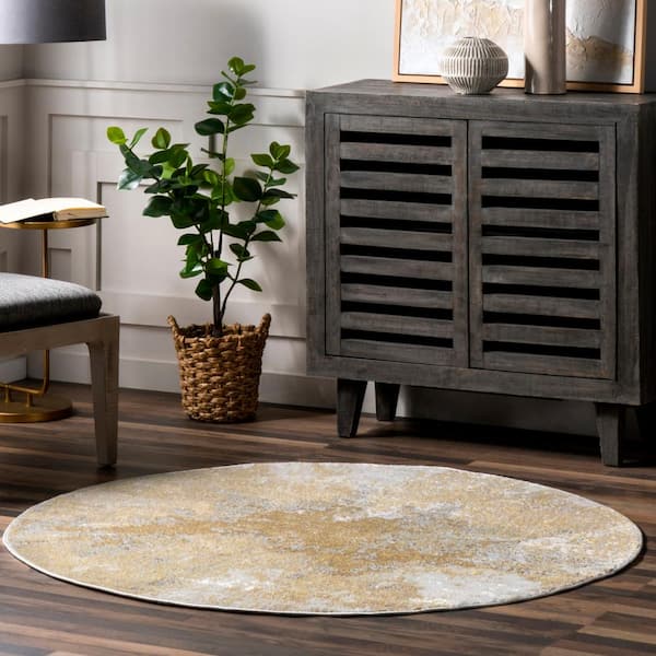 Cyn Contemporary Abstract Gold 5 ft. x 5 ft. Area Rug