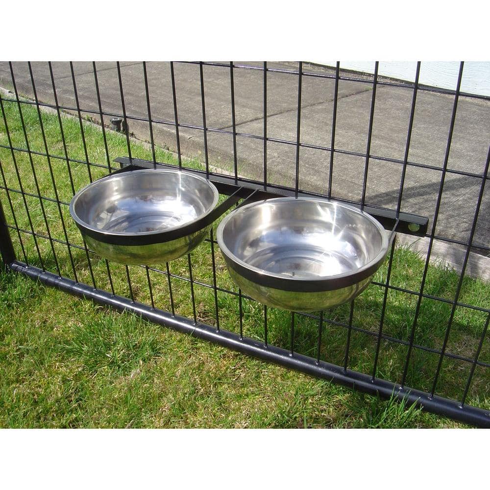 Elevated Stainless Steel Double Pet Bowl System for Outdoor Kennels