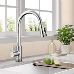 High-arch Single Handle Gooseneck Pull Out Sprayer Kitchen Faucet in Chrome