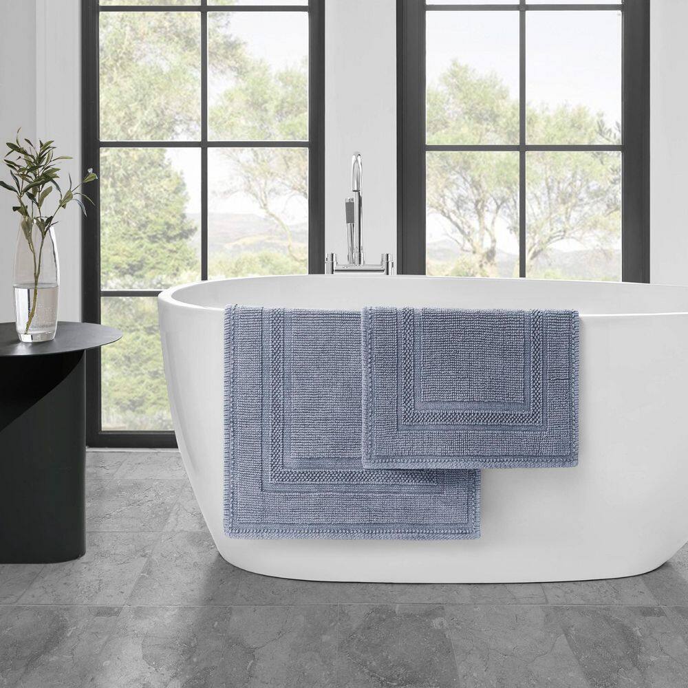 Stonewashed Chic Gray Blue Cotton Bath Rug Set, 2-Piece