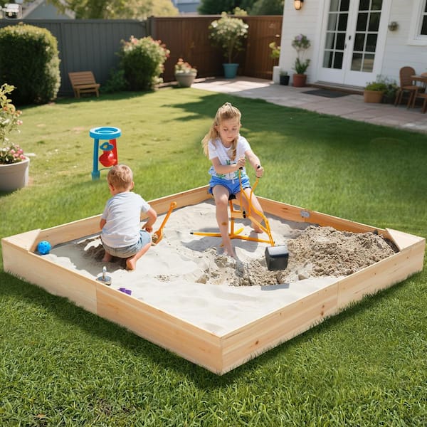 BOZTIY Outdoor Wood Sandbox Wooden Sandbox and Excavator Set 6 ft