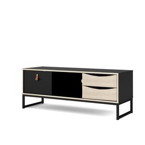 Stubbe 46 in. Black Matte and Oak Structure Engineered Wood TV Stand Fits TVs Up to 46 in. with Cable Management