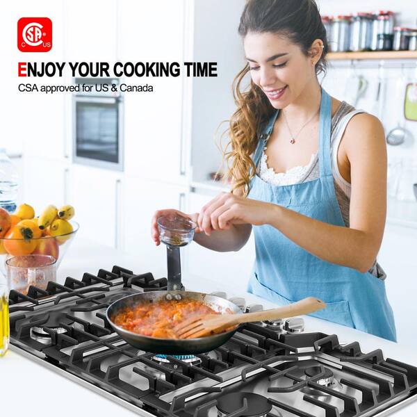 LPG/NG Gas Cooktop 23 Inch Gas Cooktop 4 Burners Gas Stove gas hob stovetop 4 Burners Gas Cooktop A Stainless Steel Cooktop 5 Sealed Burners Cast Iron Grates Built-in Gas Stove Top Protection 